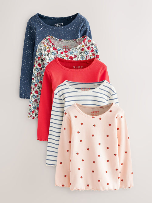 Navy Ribbed Long Sleeve Tops 5 Pack (3mths-7yrs)