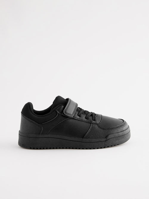 Black Standard Fit (F) 1 Strap Elastic Lace School Shoes Trainers