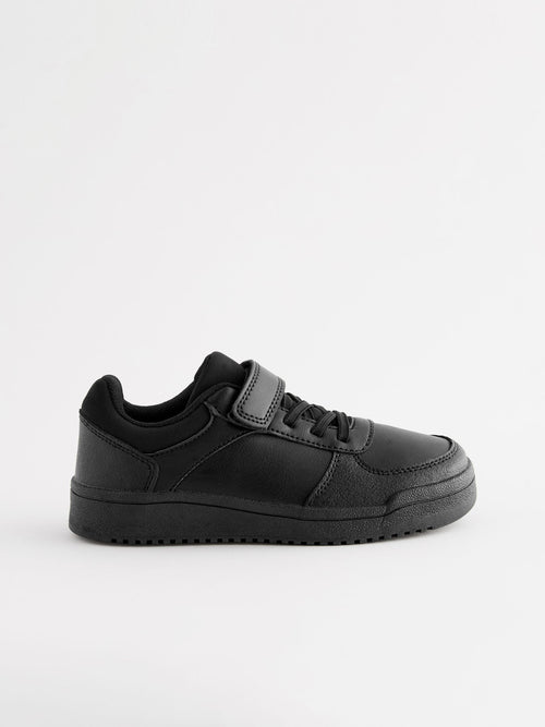 Black Wide Fit (G) 1 Strap Elastic Lace School Shoes Trainers