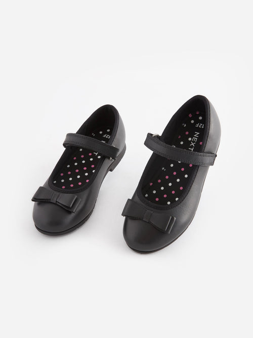 Black Matt Standard Fit (F) School Leather Bow Mary Jane Shoes