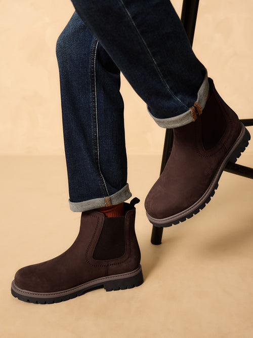 Chocolate Brown Leather Warm Lined Chelsea Boots