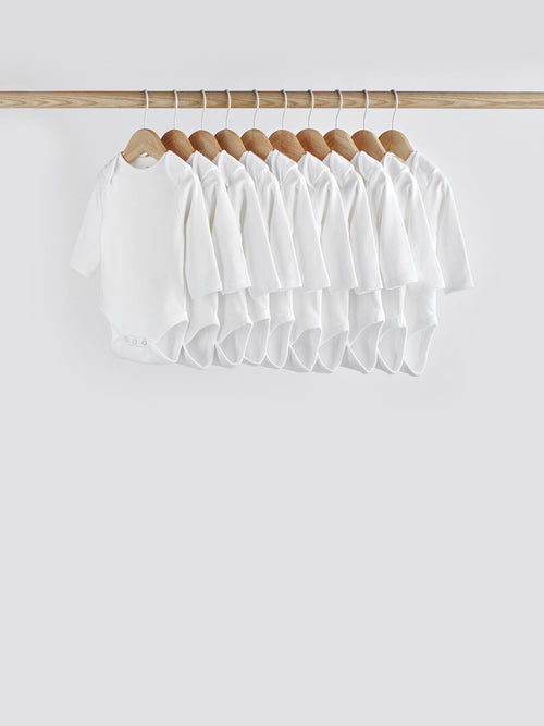 White 10 Pack Essential Baby Long Sleeve Bodysuits