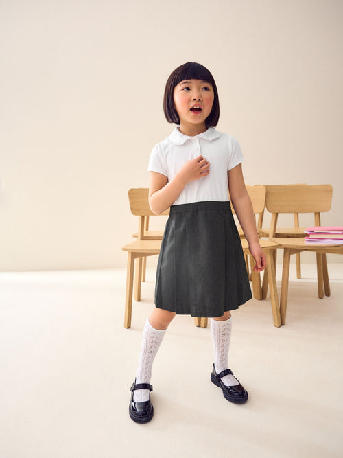 Grey 2-In-1 Short Sleeve School Pinafore Dress (3-14yrs)