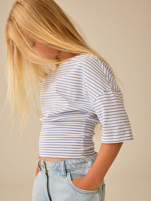 Blue Stripe Short Sleeve Cinched T-Shirt (3-16yrs)
