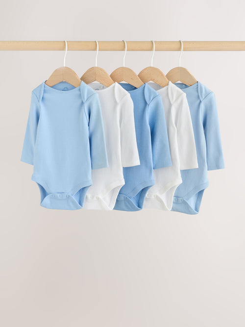 Blue 5 Pack Baby Long Sleeve Bodysuits