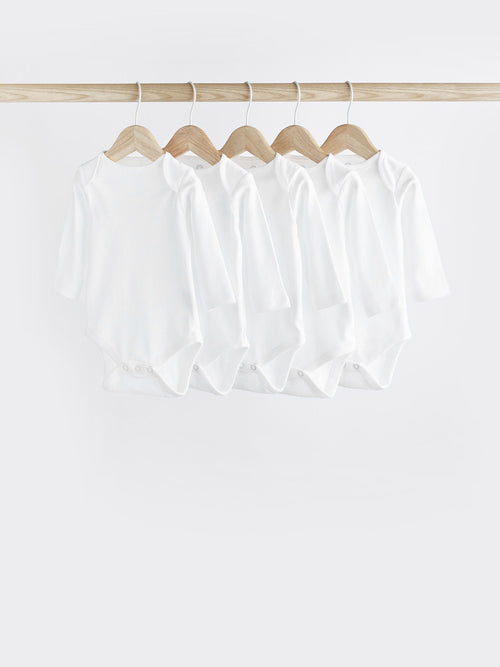 White 5 Pack Essential Baby Long Sleeve Bodysuits