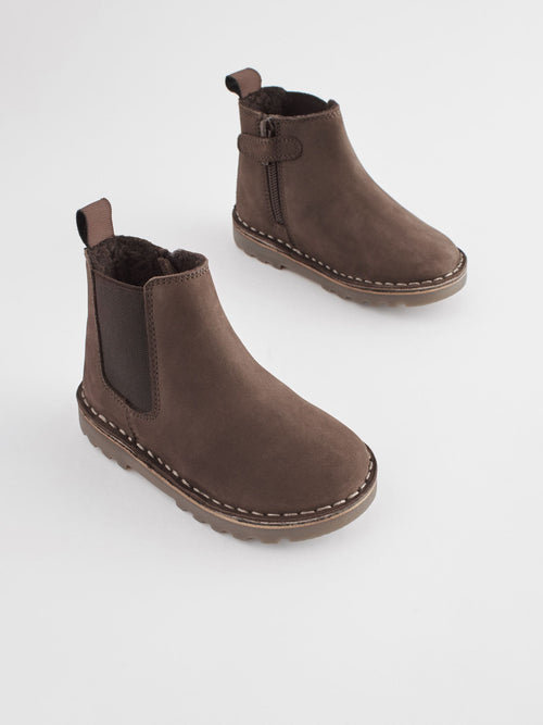 Chocolate Brown Warm Lined Leather Chelsea Boots