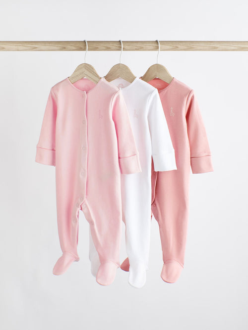 Pink/White 3 Pack Baby Sleepsuits (0-2yrs)