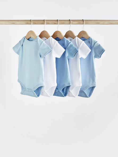 Blue/White Short Sleeve Baby Bodysuits 5 Pack