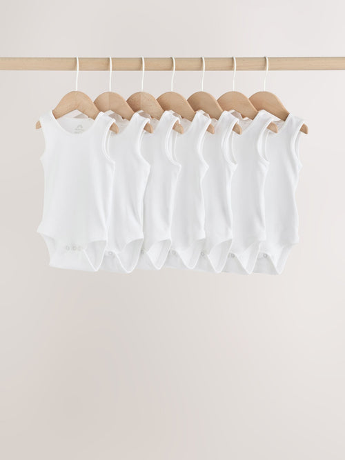 White 7 Pack Baby Vest Bodysuits