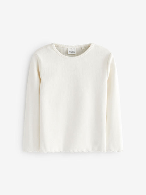 Ecru White Cotton Rich Long Sleeve Rib T-Shirt (3mths-7yrs)