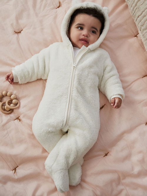 Ecru Baby Cosy Fleece Hooded All-In-One (0-18mths)