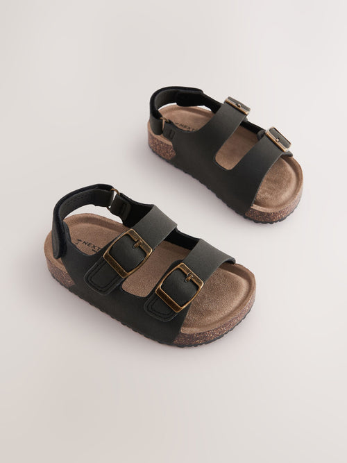 Black Wide Fit (G) Double Buckle Cushioned Footbed Sandals