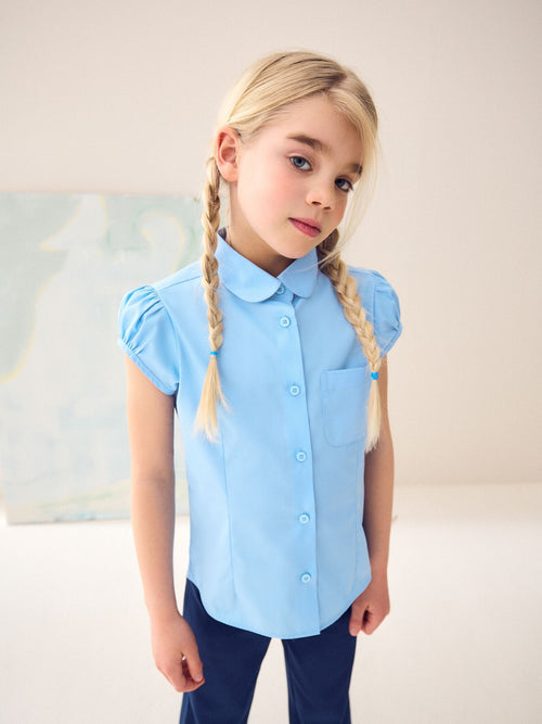 Blue Girls Puff Sleeve School Blouse (3-16yrs)