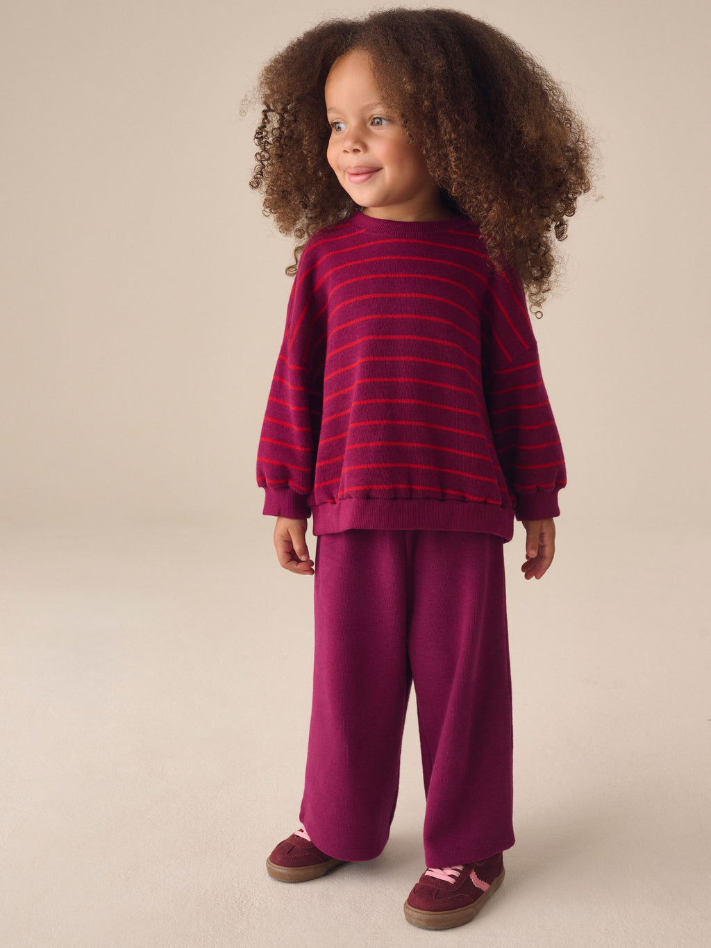 Burgundy Red Long Sleeve Top and Wide Leg Trousers Set (3mths-7yrs)