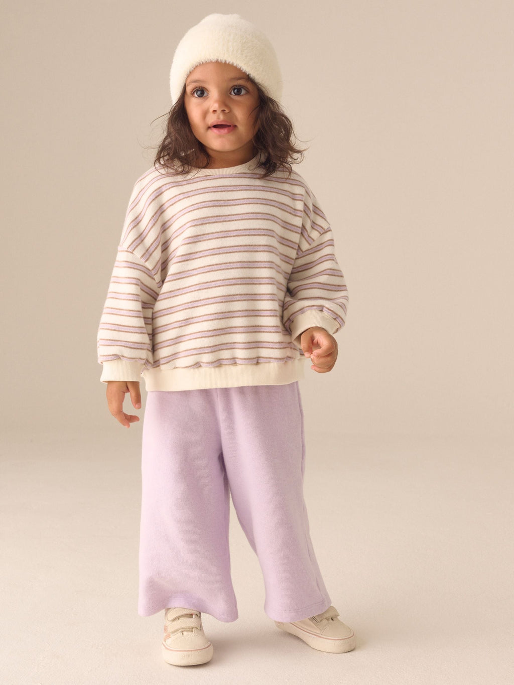 Cream Long Sleeve Top and Wide Leg Trousers Set (3mths-7yrs)