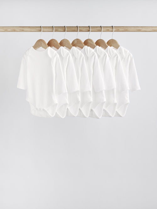 White 7 Pack Essential Baby Long Sleeve Bodysuits