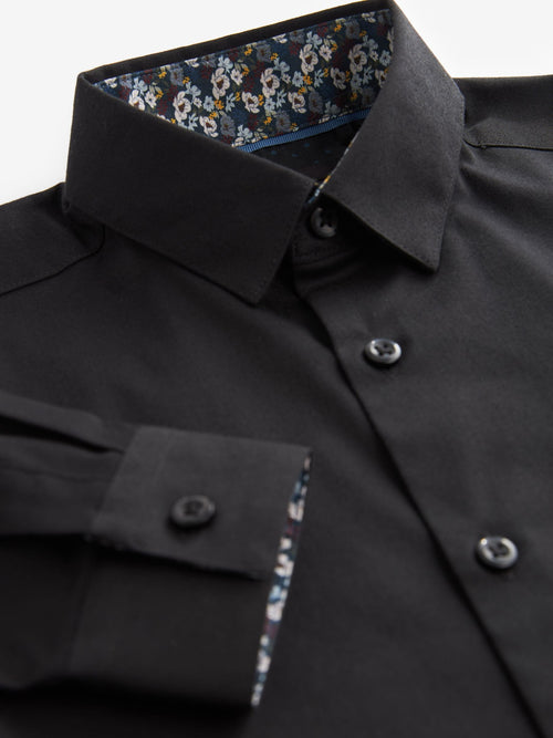 Black Long Sleeves Smart Trimmed Shirt (3-16yrs)