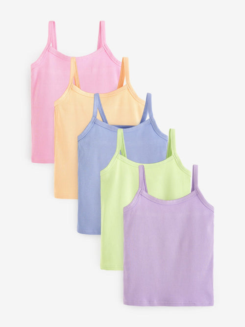 Multi Pastel Rib Cami Vest 5 Pack (2-16yrs)