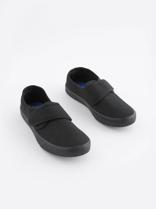 Black Standard Fit (F) Touch Fastening Plimsoll School Shoes