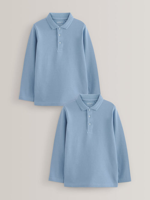 Blue Long Sleeve School Polo Shirts (3-16yrs)