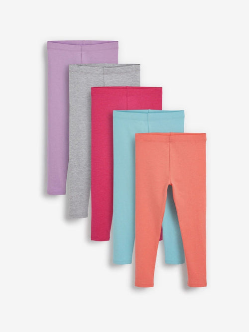 Purple/Grey/Bright Pink/Light Blue/Orange Leggings 5 Pack (3-16yrs)