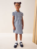Navy Cotton Rich Button Front Lace Gingham School Dress (3-14yrs)
