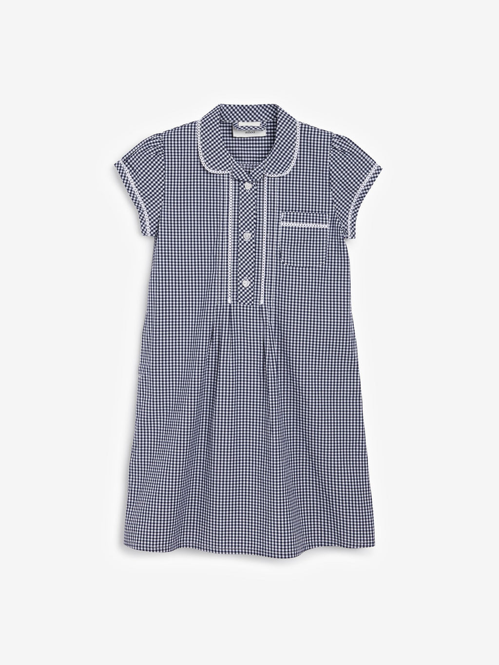 Navy Cotton Rich Button Front Lace Gingham School Dress (3-14yrs)
