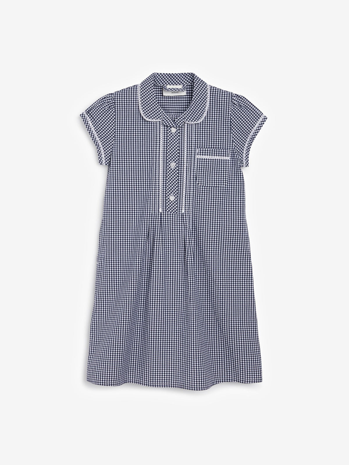 Navy Cotton Rich Button Front Lace Gingham School Dress (3-14yrs)