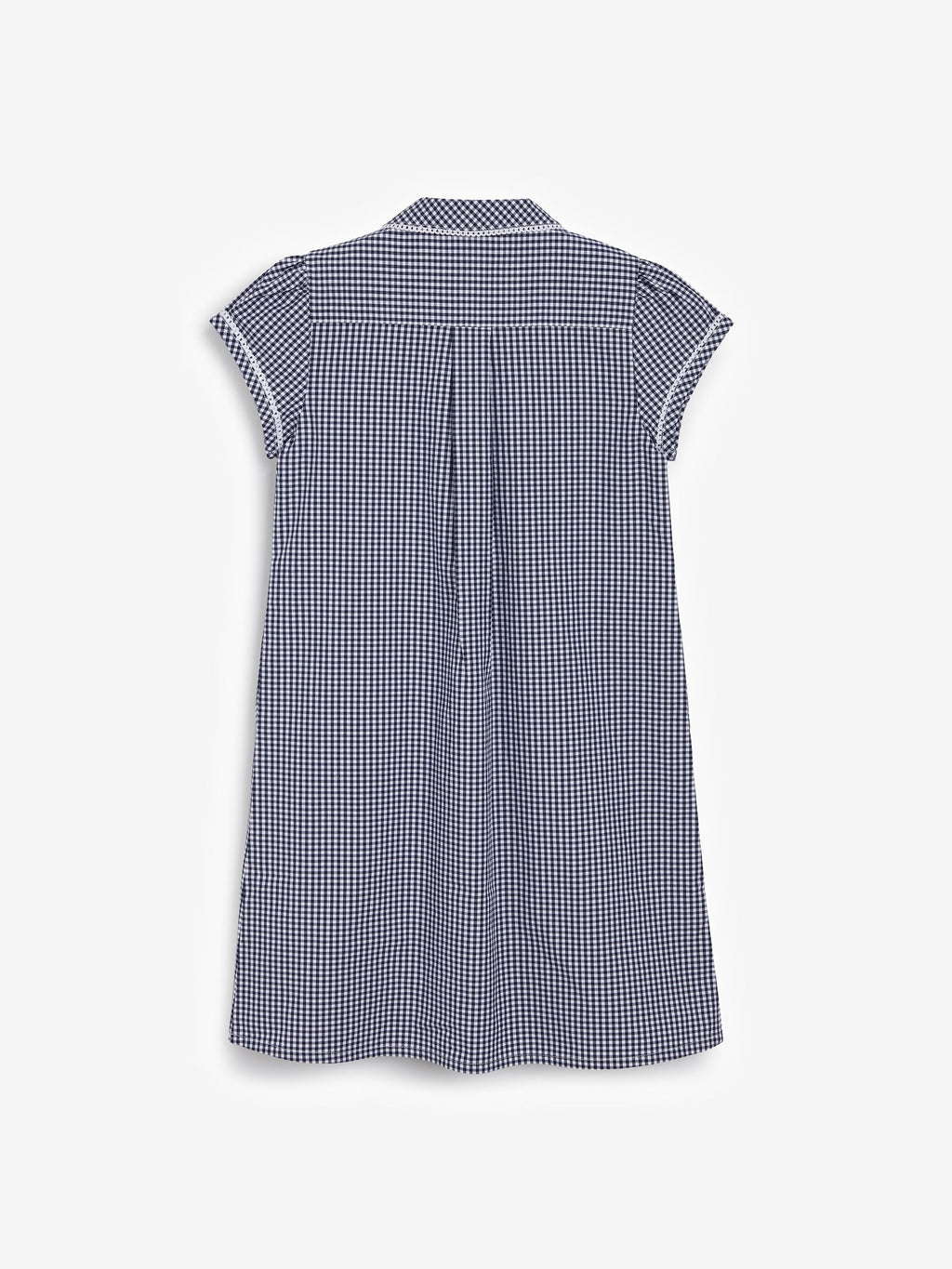 Navy Cotton Rich Button Front Lace Gingham School Dress (3-14yrs)