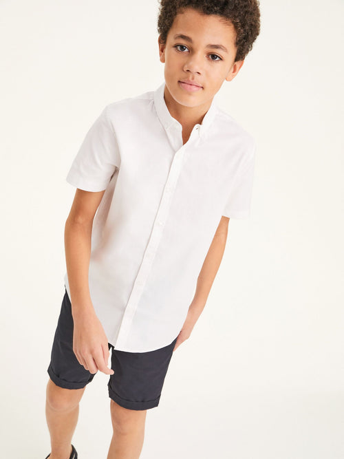 White Plain Short Sleeve Cotton Rich Oxford Shirt (3-16yrs)