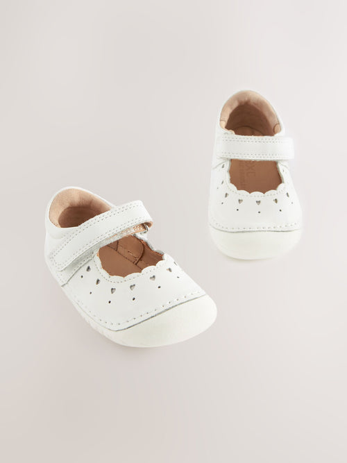 White Leather Standard Fit (F) Crawler Mary Jane Shoes