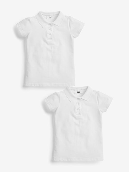 White Slim Fit Girls 2 Pack Cotton Short Sleeve Polo Shirts (3-16yrs)