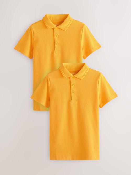 Yellow Regular Fit Cotton School Short Sleeve Polo Shirts 2 Pack (3-16yrs)