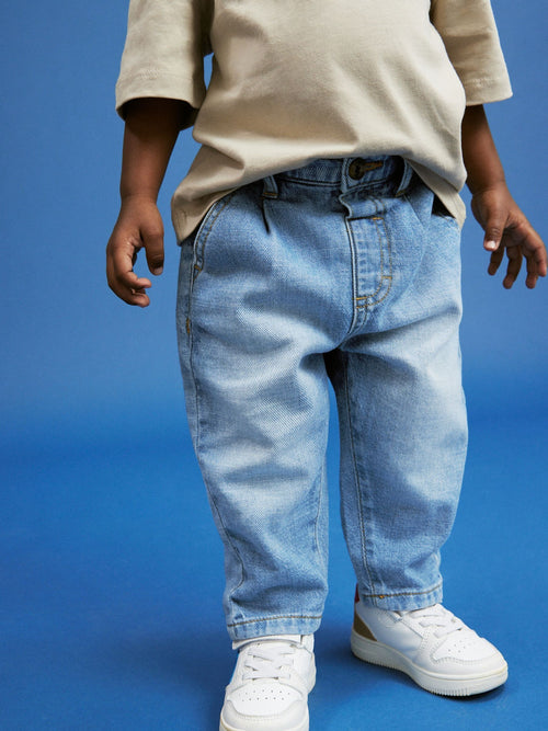 Light Blue Denim Loose Fit Pleat Front Jeans (3mths-7yrs)