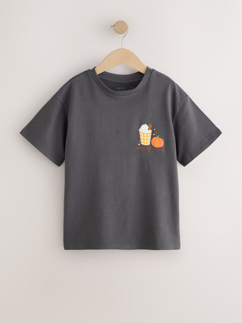 Charcoal Grey Pumpkin Oversized Graphic T-Shirt (3-16yrs)