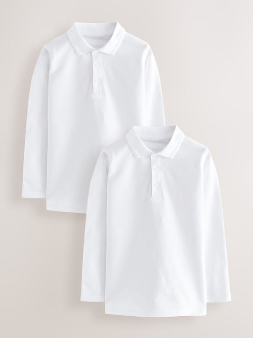 White Long Sleeve School Polo Shirts (3-16yrs)