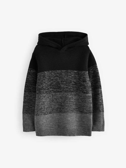 Black Ombre Colourblock Knitted Hoodie (3-16yrs)