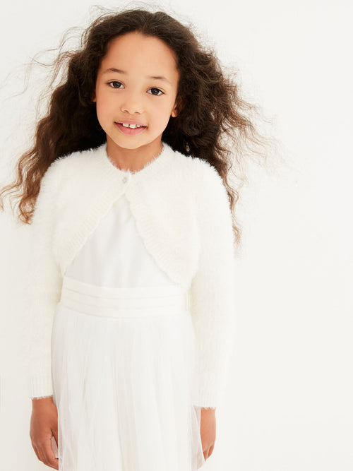 Ecru White Fluffy Shrug Cardigan (12mths-16yrs)