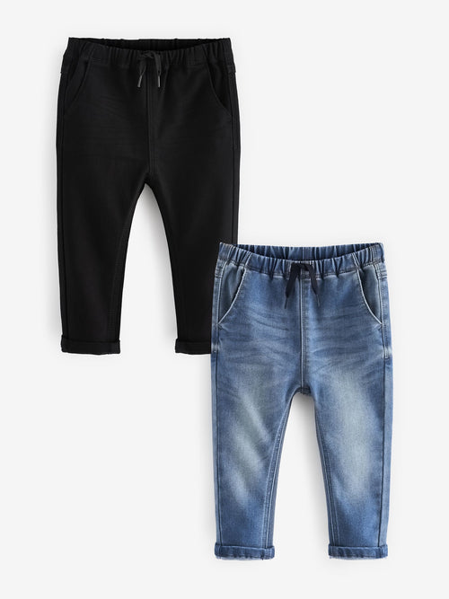 Blue Black Denim Loose Fit Supersoft Pull-On Jeans With Stretch 2 Pack (3mths-7yrs)