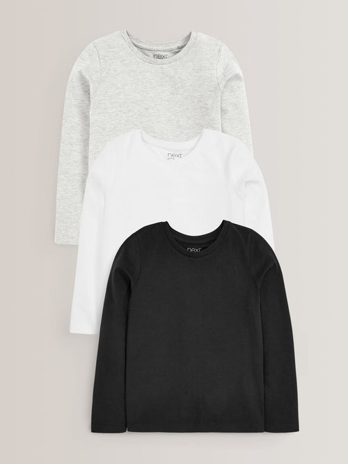 Monochrome Long Sleeve Basic T-Shirts 3 Pack (3-16yrs)