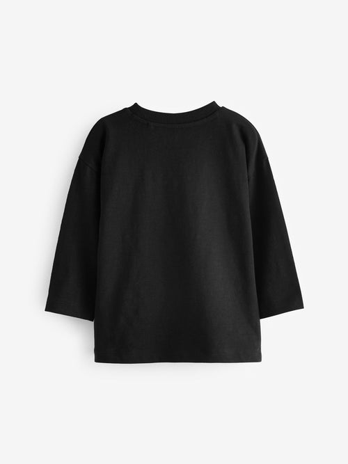 Black Slogan Long Sleeves Semi Plain T-Shirt (3mths-7yrs)