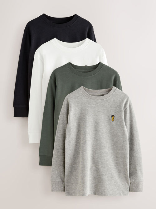 Black/White/Grey Stag Logo Long Sleeve Cosy T-Shirts 4 Pack (3-16yrs)