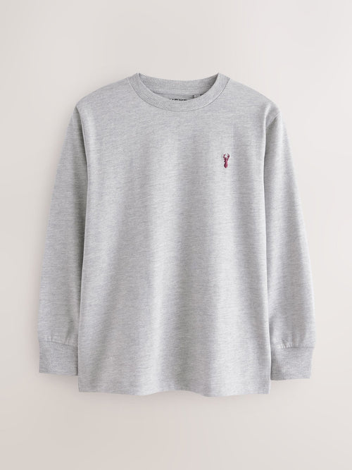 Berry Red/Grey/White/Blue Stag Logo Long Sleeve Cosy T-Shirts 4 Pack (3-16yrs)