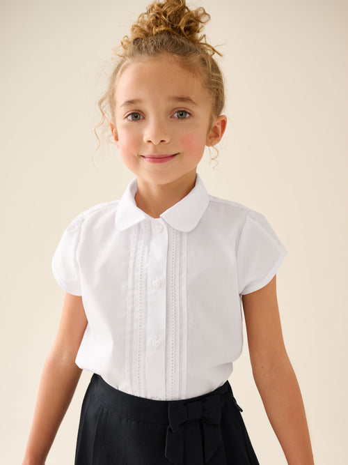 White Regular Fit Girls Puff Sleeve Lace Trim School Blouse (3-14yrs)