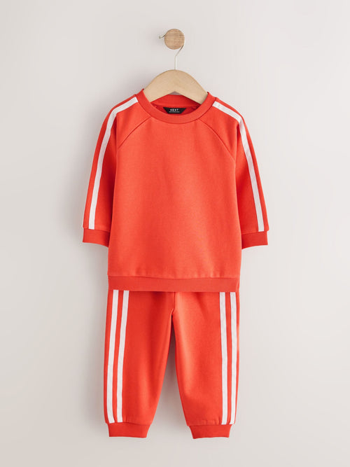 Red Side Stripe Crew Neck Joggers Set (3mths-7yrs)