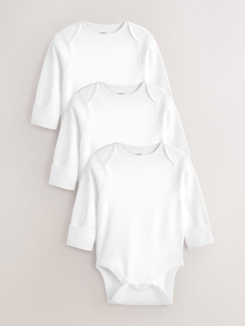 White 3 Pack Kind To Skin Long Sleeve Baby Bodysuits