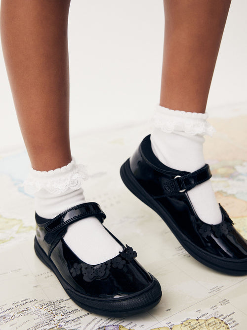 Black Butterfly Detail Standard Fit (F) Patent Leather School Mary Jane Shoes