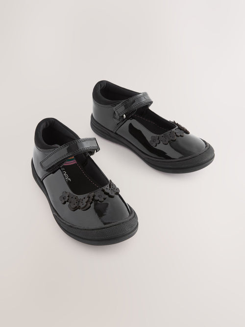 Black Butterfly Detail Standard Fit (F) Patent Leather School Mary Jane Shoes