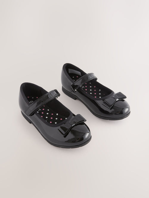 Black Patent Narrow Fit (E) School Leather Bow Mary Jane Shoes